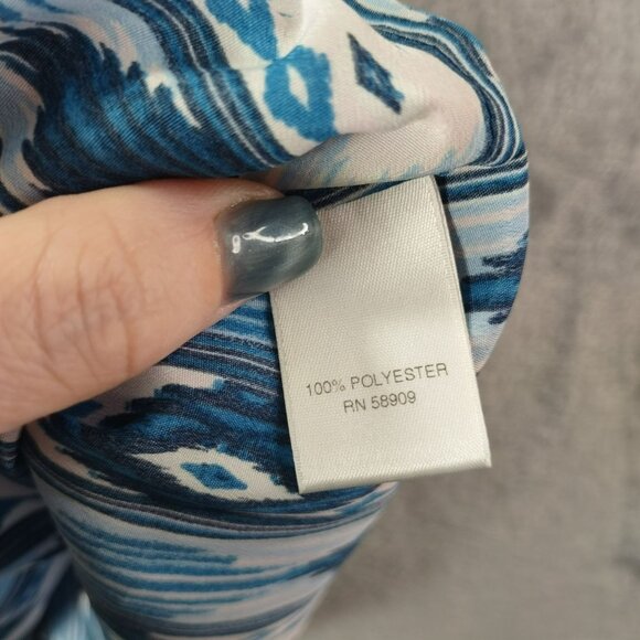 Chelsea Violet Womens Tunic Dress M Blue Ikat Roll Tab Sleeve Hi Low Boho Casual - Picture 9 of 11